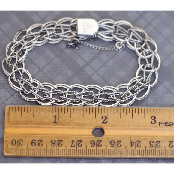 7 inch, Vintage Sterling Silver Intricate Chains Unique Bracelet, G48 - Picture 3 of 3